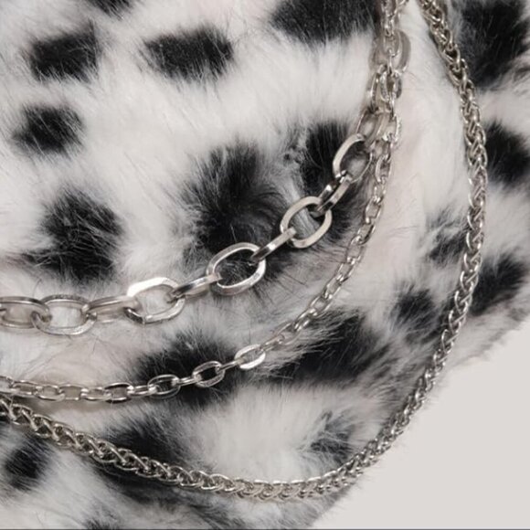 Elegant Leopard Print Shoulder Bag - Plush Crossbody Purse with Chain - 10.2" - Picture 6 of 6